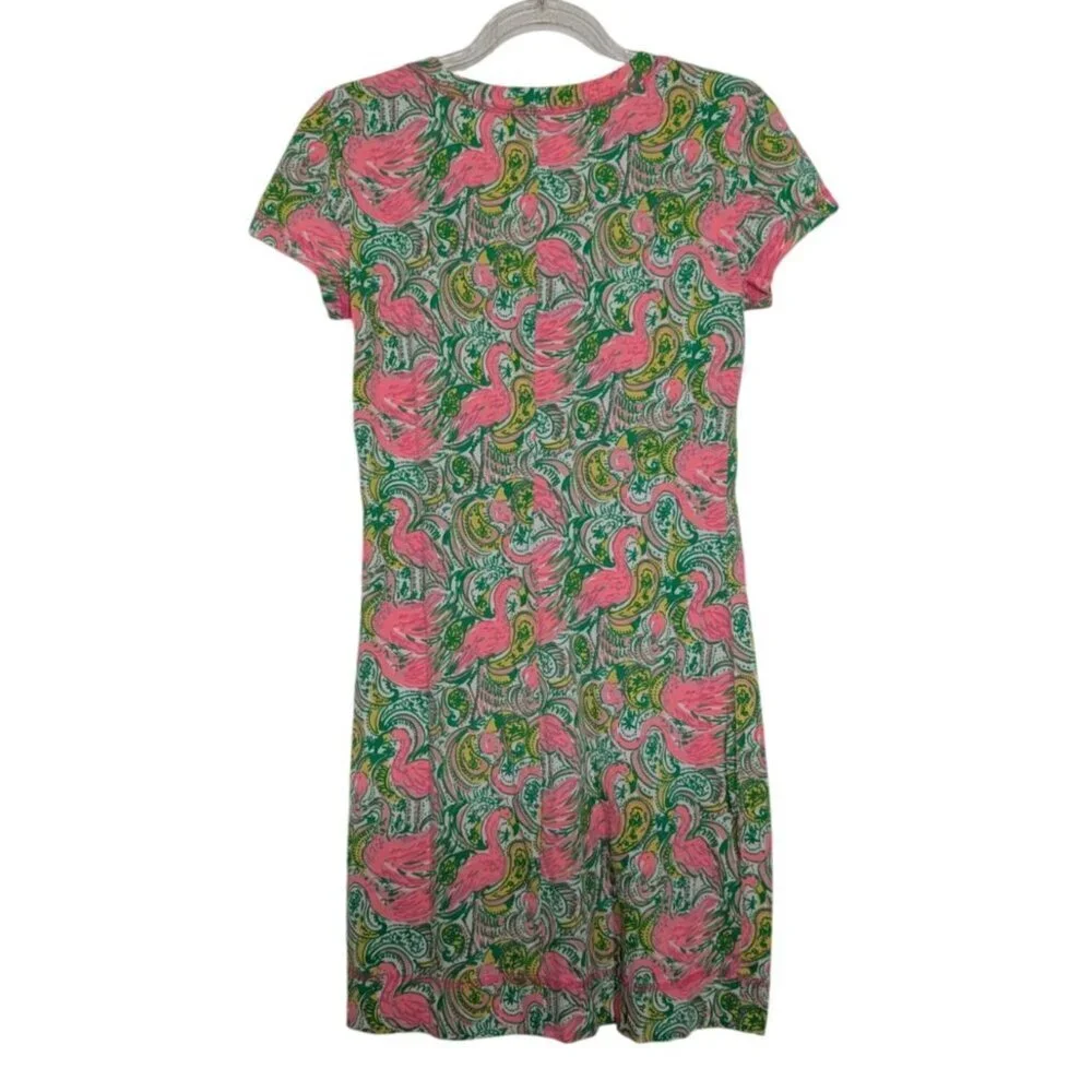 Lilly Pulitzer Flamingo Britton Dress Womens Size XS Green Paisley Hot Wings - Picture 6 of 11